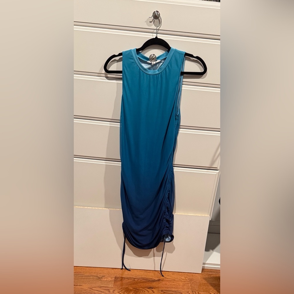 BB Dakota Blue Ombré Ruched Mesh Bodycon Mini Dress - Picture 3 of 7
